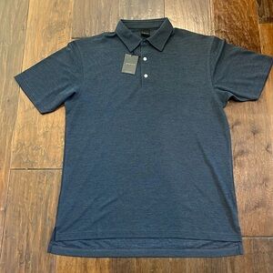 Dunning Golf Performance Button Up Polo Shirt Heathered Blue Large